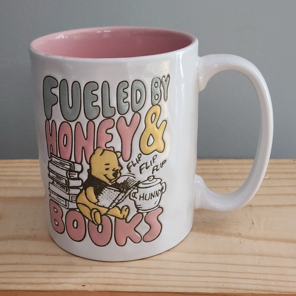Disney Winnie the Pooh "Fueled by Honey & Books" Double-sided Ceramic Mug NWT